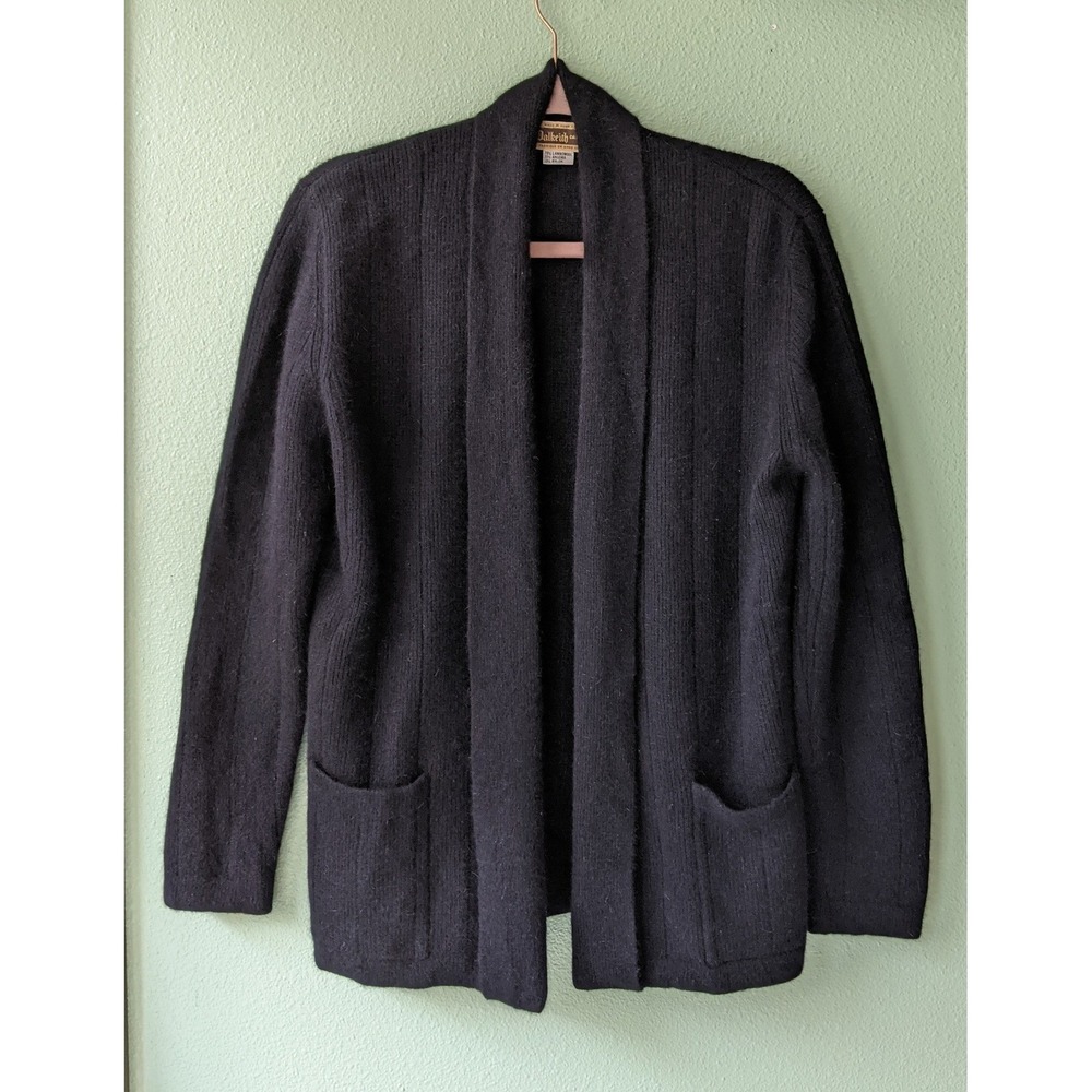 Vintage 90s Dalkeith Black Lambswool Angora Open Front Cardigan Sweater